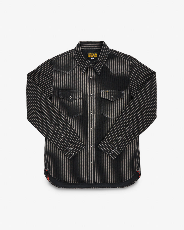 IRON HEART IHSH-62-BLK 12OZ WABASH WESTERN SHIRT - BLACK