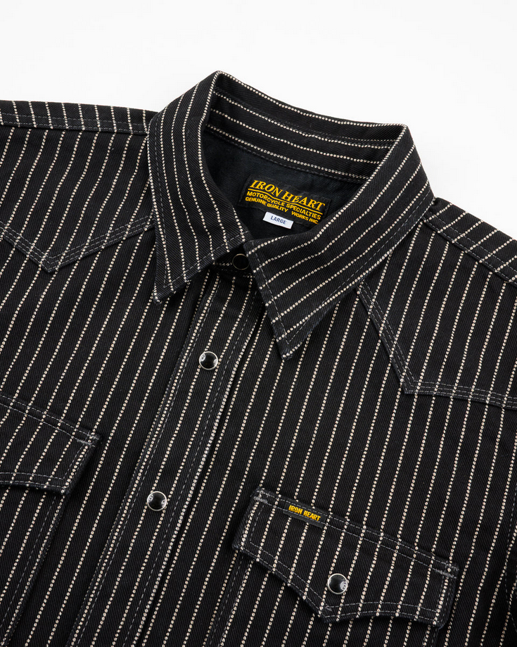 IRON HEART IHSH-62-BLK 12OZ WABASH WESTERN SHIRT - BLACK