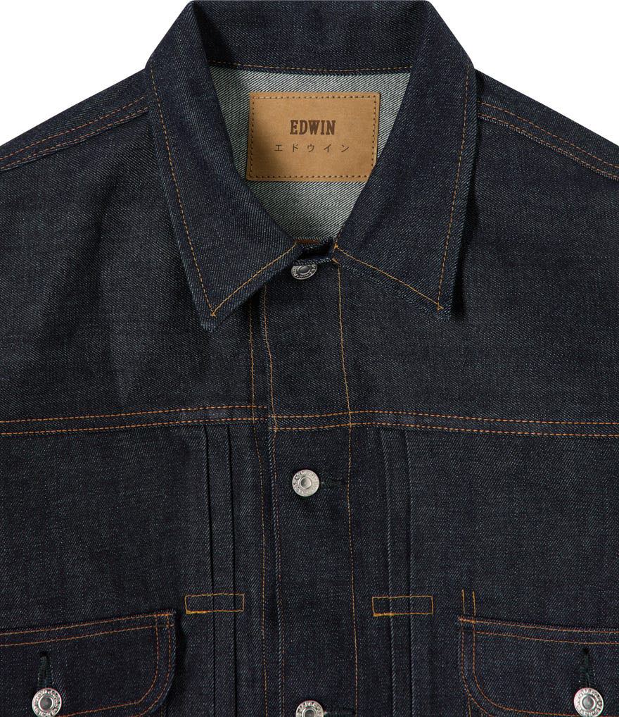 EDWIN JACKET TYPE II KURABO RED SELVEDGE 14 OZ RECYCLE INDIGO DENIM - BLUE UNWASHED