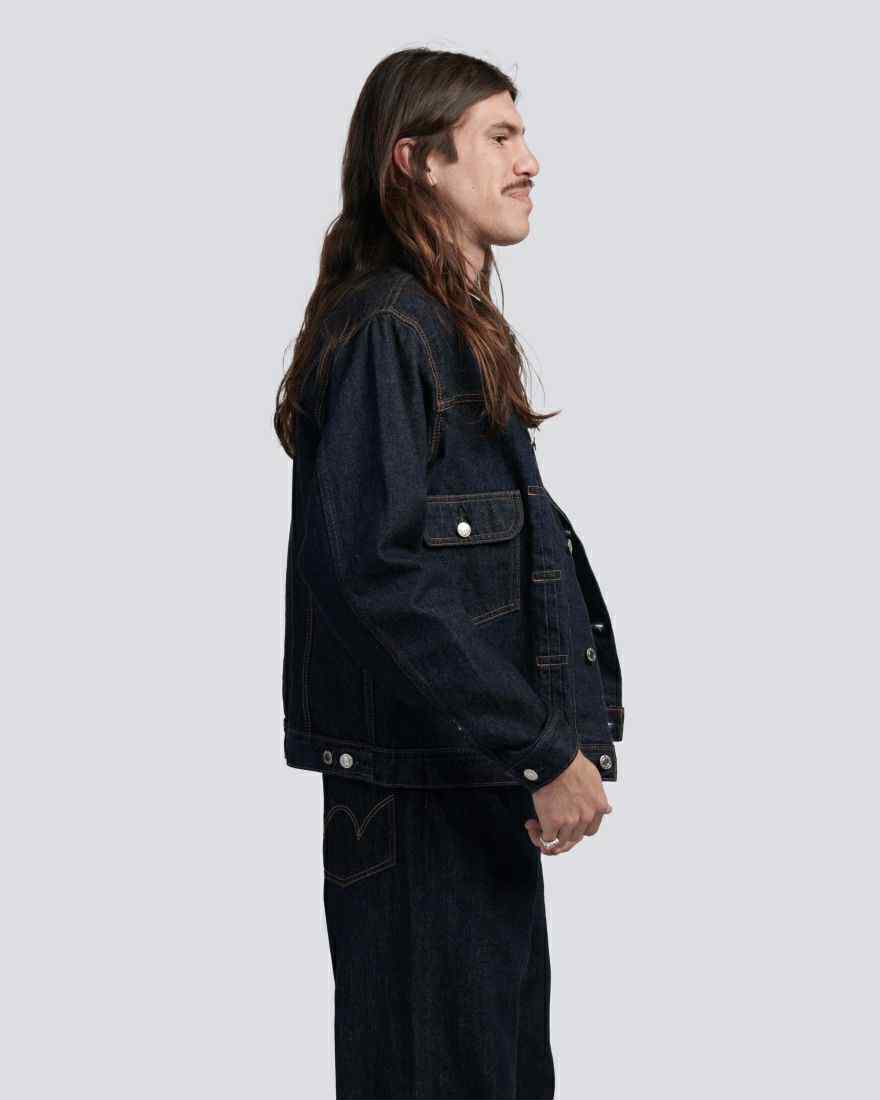 EDWIN JACKET TYPE II KURABO RED SELVEDGE 14 OZ RECYCLE INDIGO DENIM - BLUE RINSED