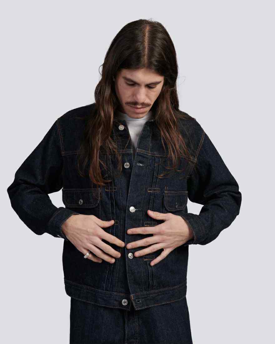 EDWIN JACKET TYPE II KURABO RED SELVEDGE 14 OZ RECYCLE INDIGO DENIM - BLUE RINSED