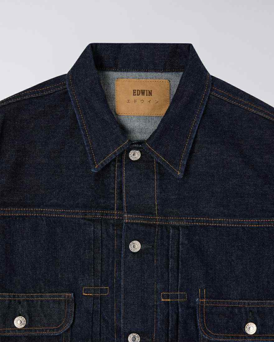 EDWIN JACKET TYPE II KURABO RED SELVEDGE 14 OZ RECYCLE INDIGO DENIM - BLUE RINSED