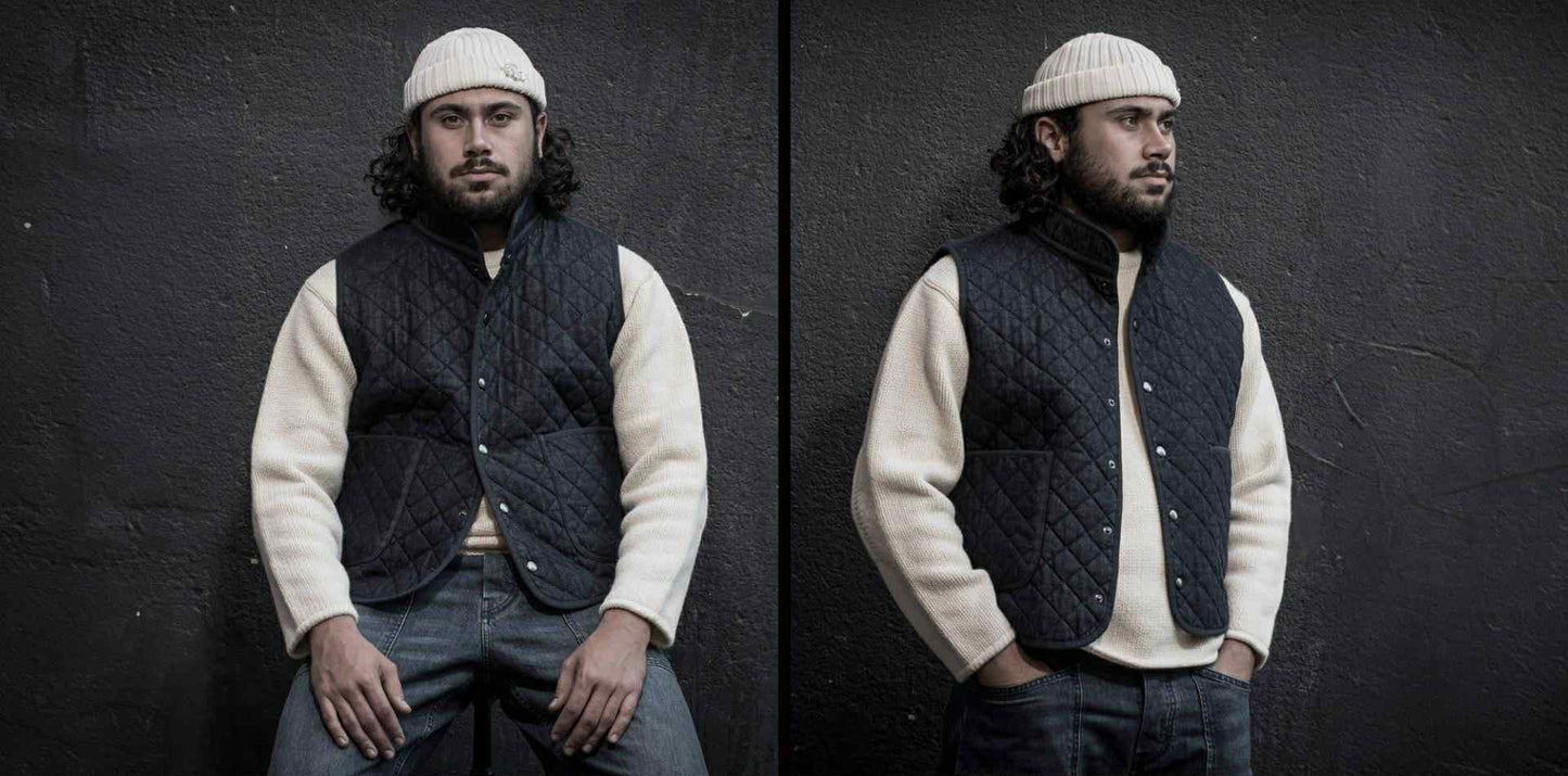 FLEUR DE BAGNE LE GILET COL OFFICIER MATELASSE - RAW DENIM