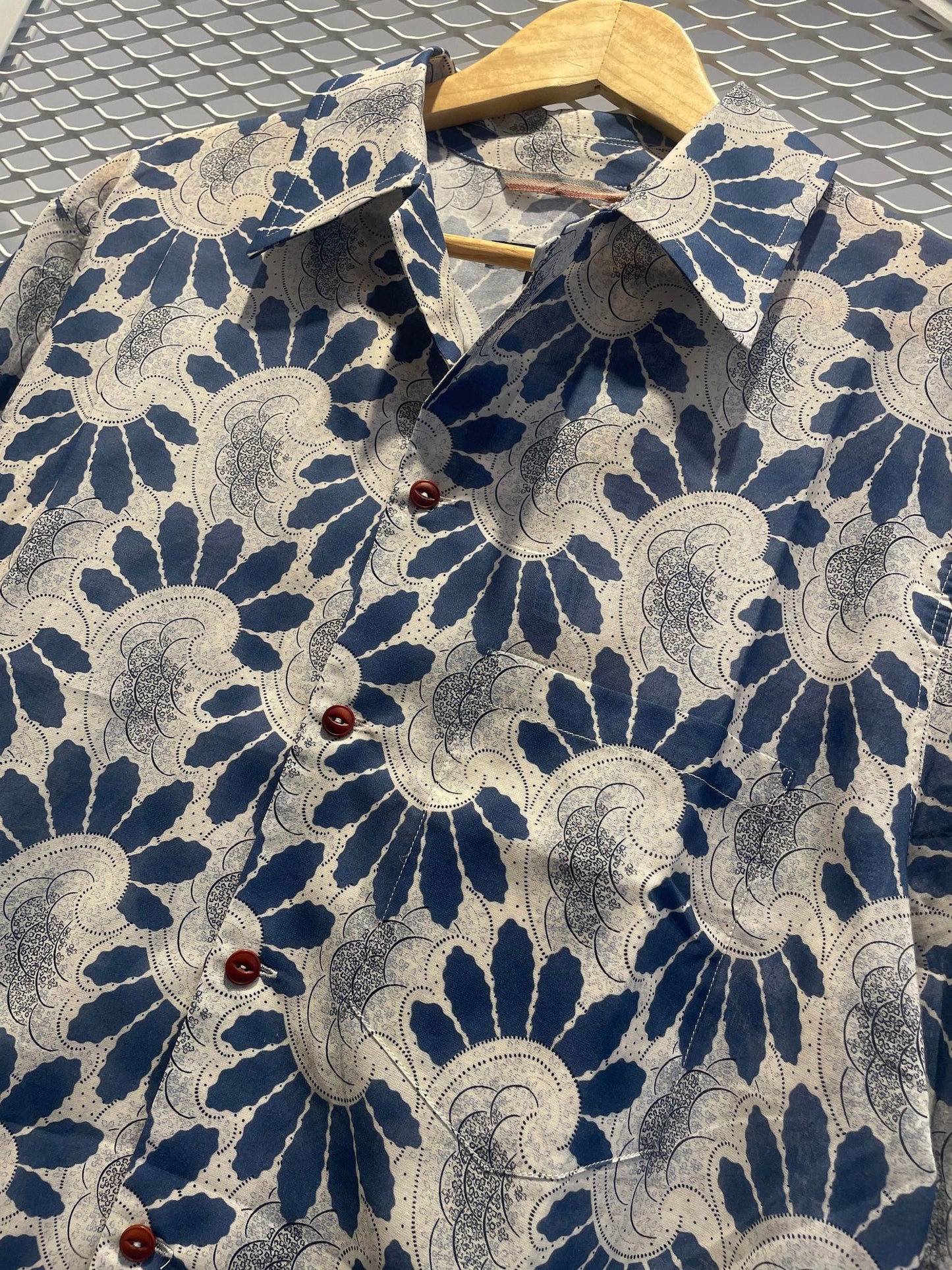 FLEURS DE BAGNE HAWAIEN SHIRT JAPANESE STAMP - BLUE