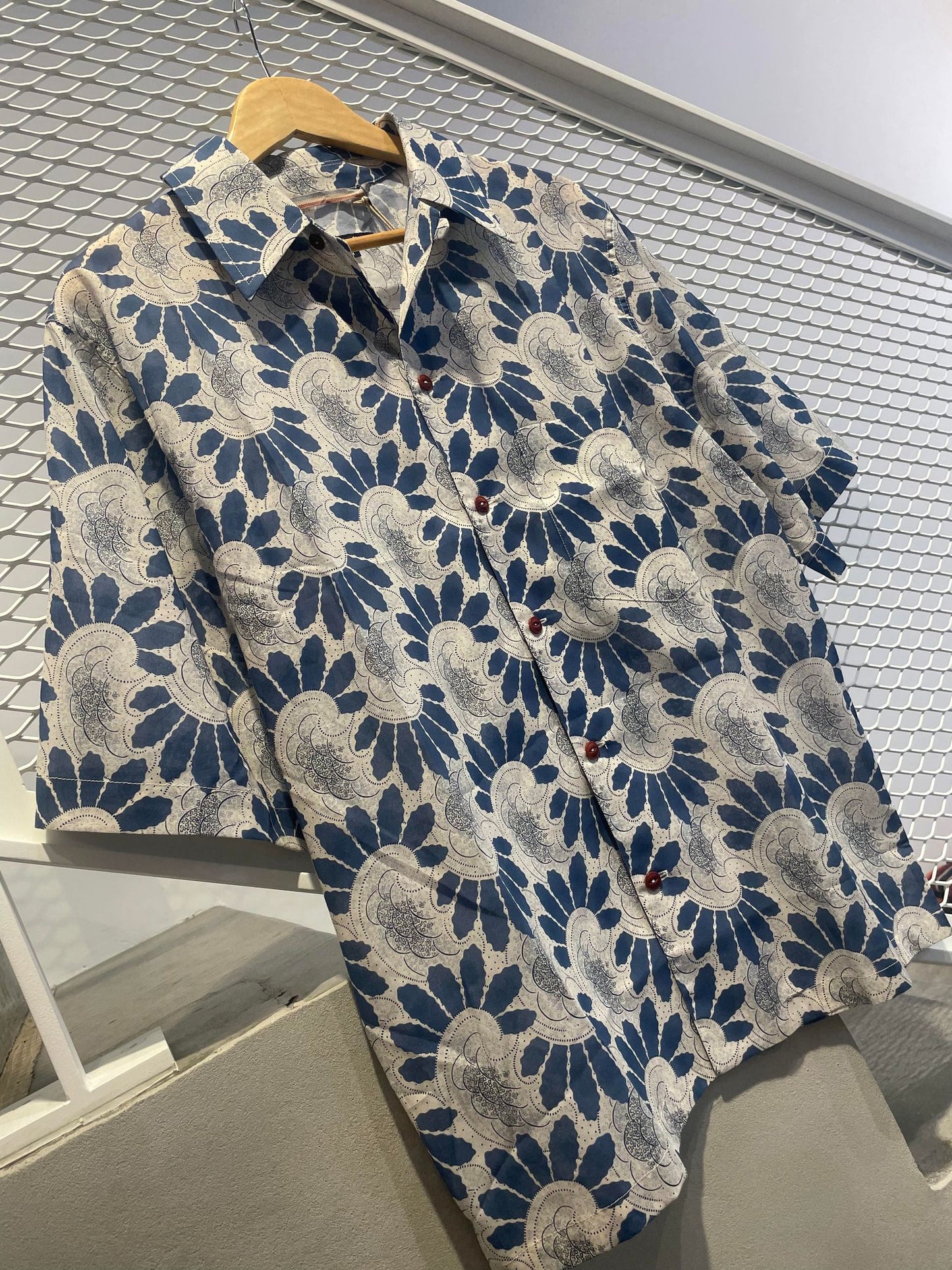 FLEURS DE BAGNE HAWAIEN SHIRT JAPANESE STAMP - BLUE