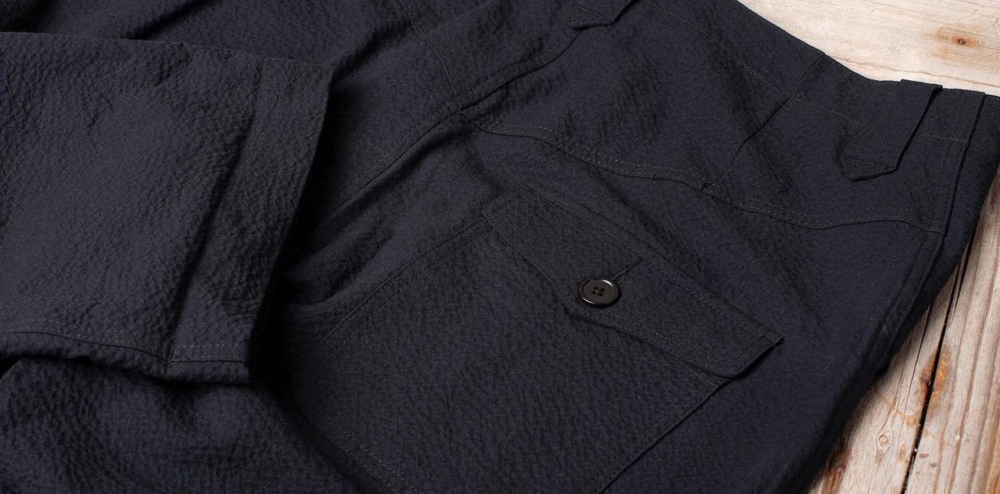 FLEURS DE BAGNE LE PANTALON "LE NERVI" SEERSUCKER - BLACK