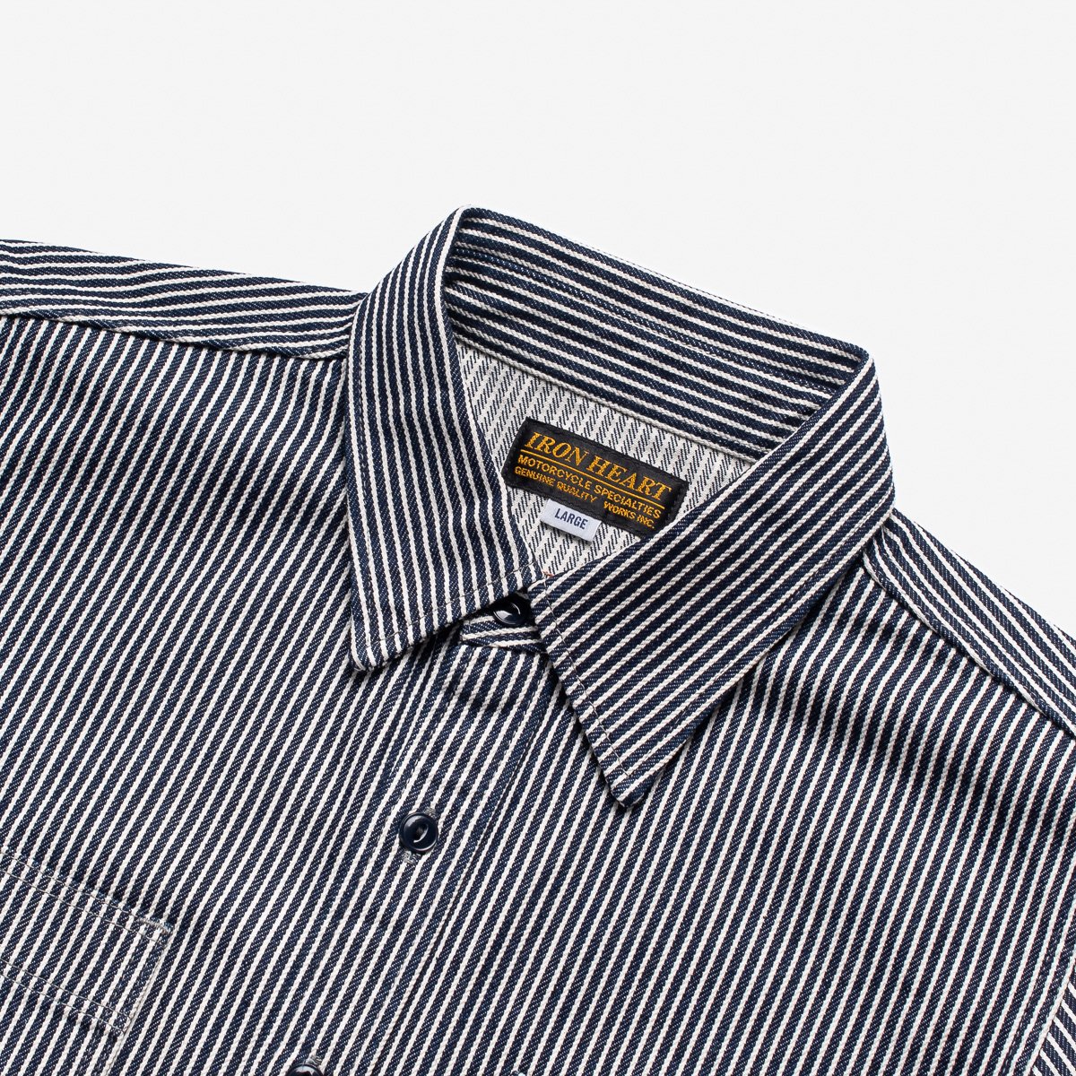 IRON HEART IHSH-274-IND 12 OZ HICKORY STRIPE WORK SHIRT - INDIGO