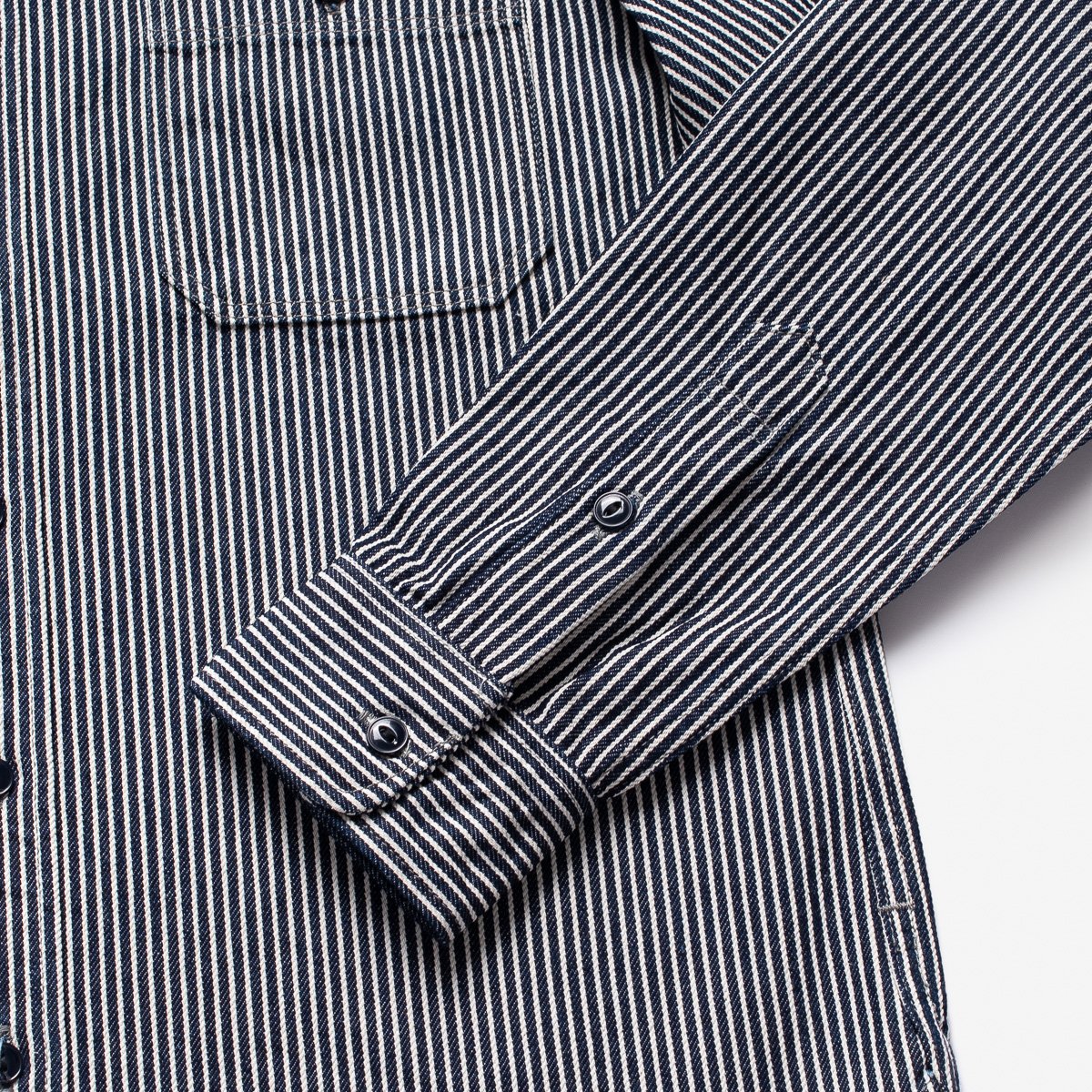 IRON HEART IHSH-274-IND 12 OZ HICKORY STRIPE WORK SHIRT - INDIGO
