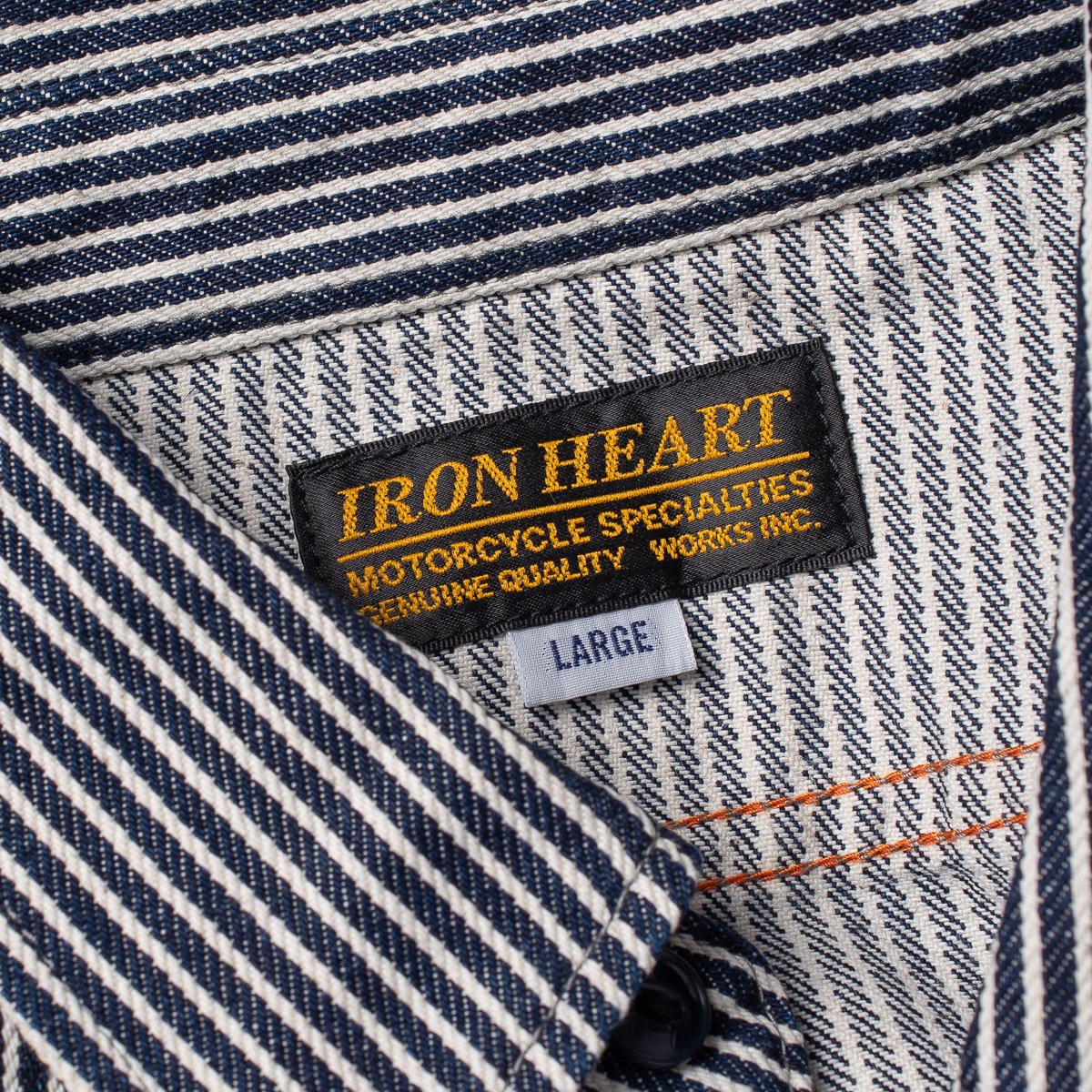 IRON HEART IHSH-274-IND 12 OZ HICKORY STRIPE WORK SHIRT - INDIGO