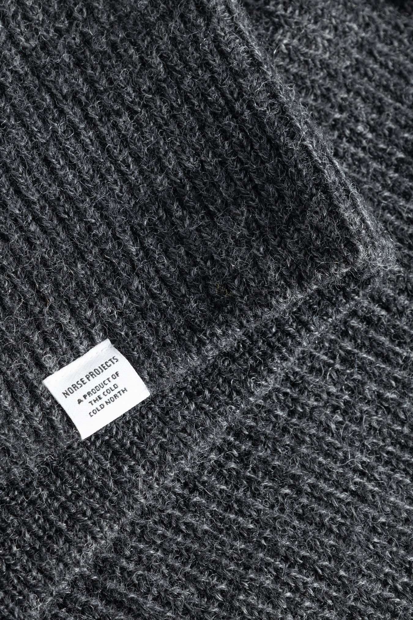 NORSE PROJECT HAGEN WOOL COTTON RIB FULL ZIP JACKET - DARK GREY MELANGE