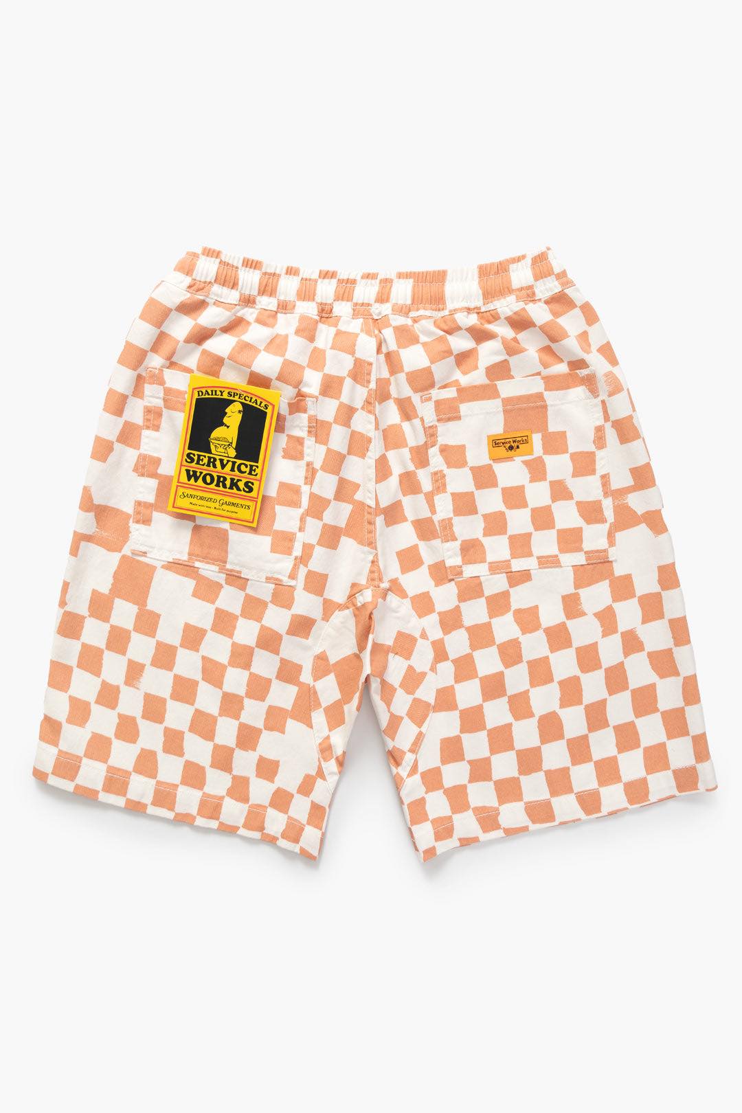 SERVICE WORKS PRINTED CHEF SHORTS - SALMON PINK CHECKER