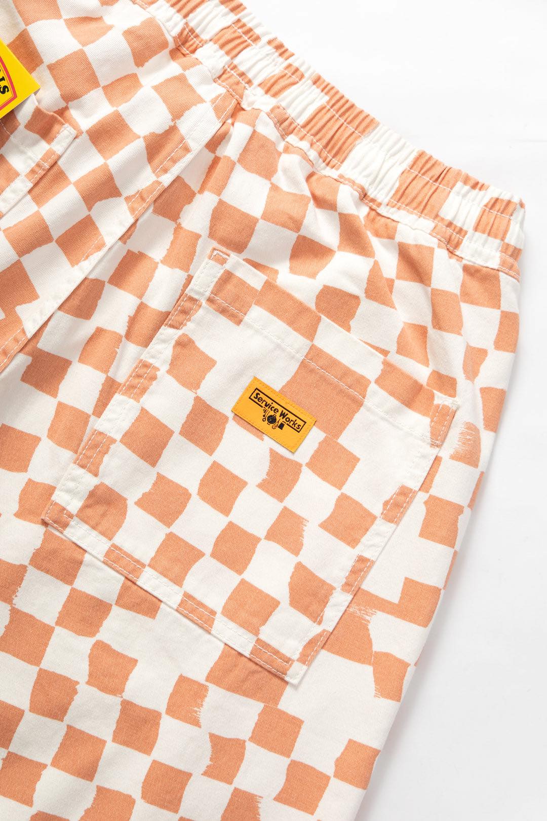 SERVICE WORKS PRINTED CHEF SHORTS - SALMON PINK CHECKER