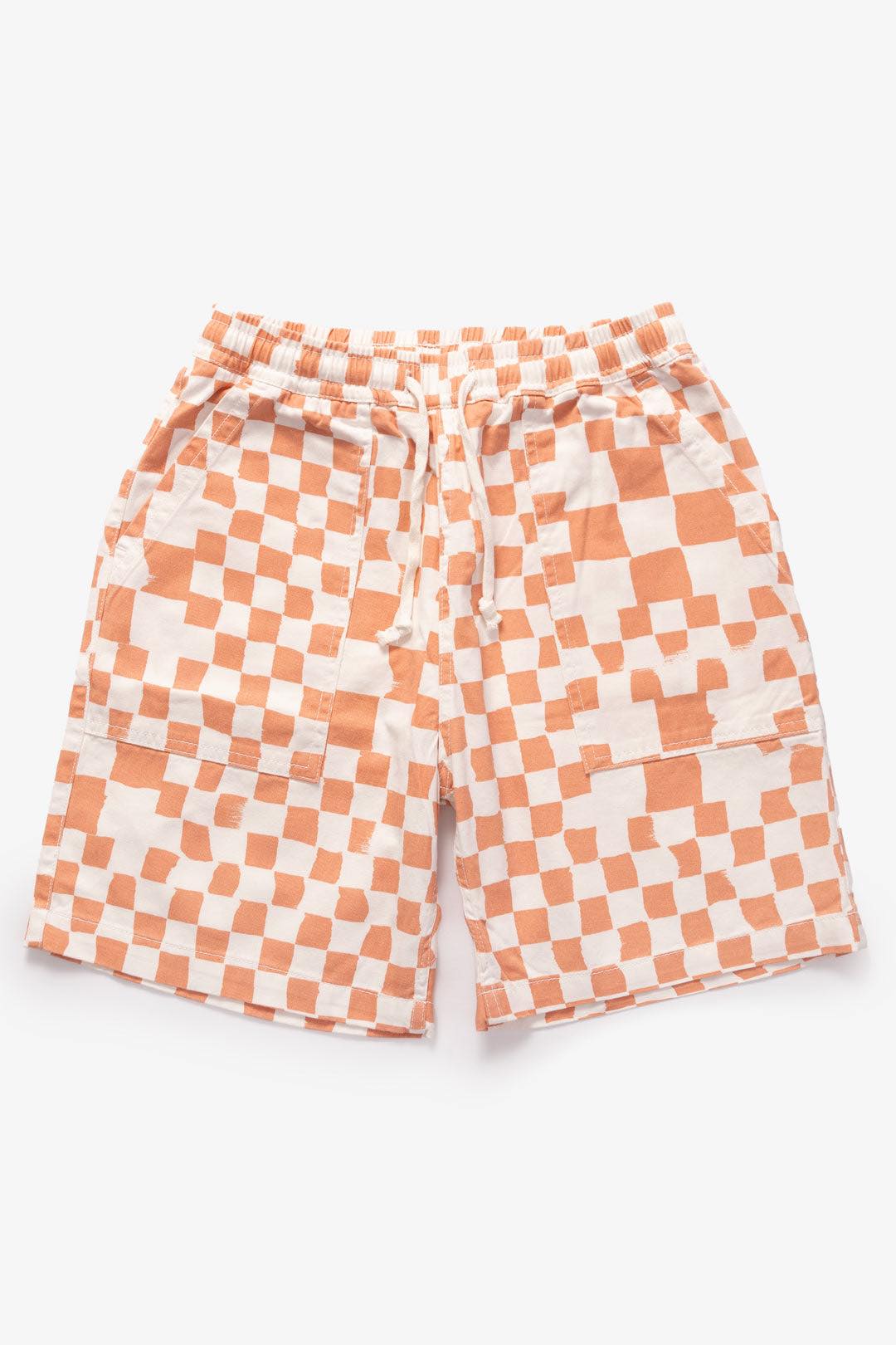 SERVICE WORKS PRINTED CHEF SHORTS - SALMON PINK CHECKER