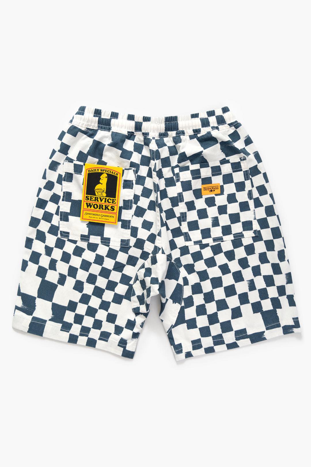 SERVICE WORKS PRINTED CHEF SHORTS - TEAL CHECKER