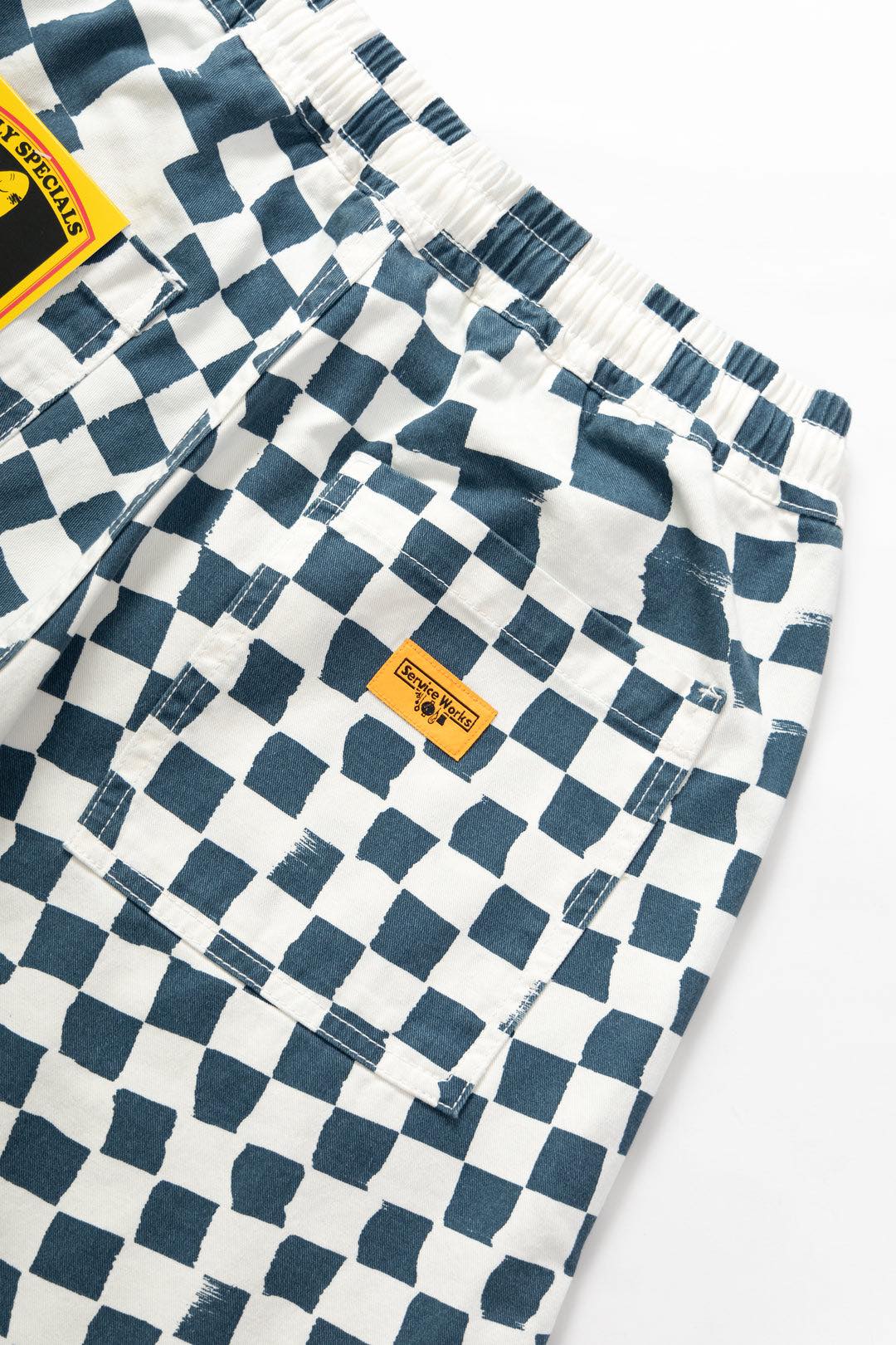 SERVICE WORKS PRINTED CHEF SHORTS - TEAL CHECKER