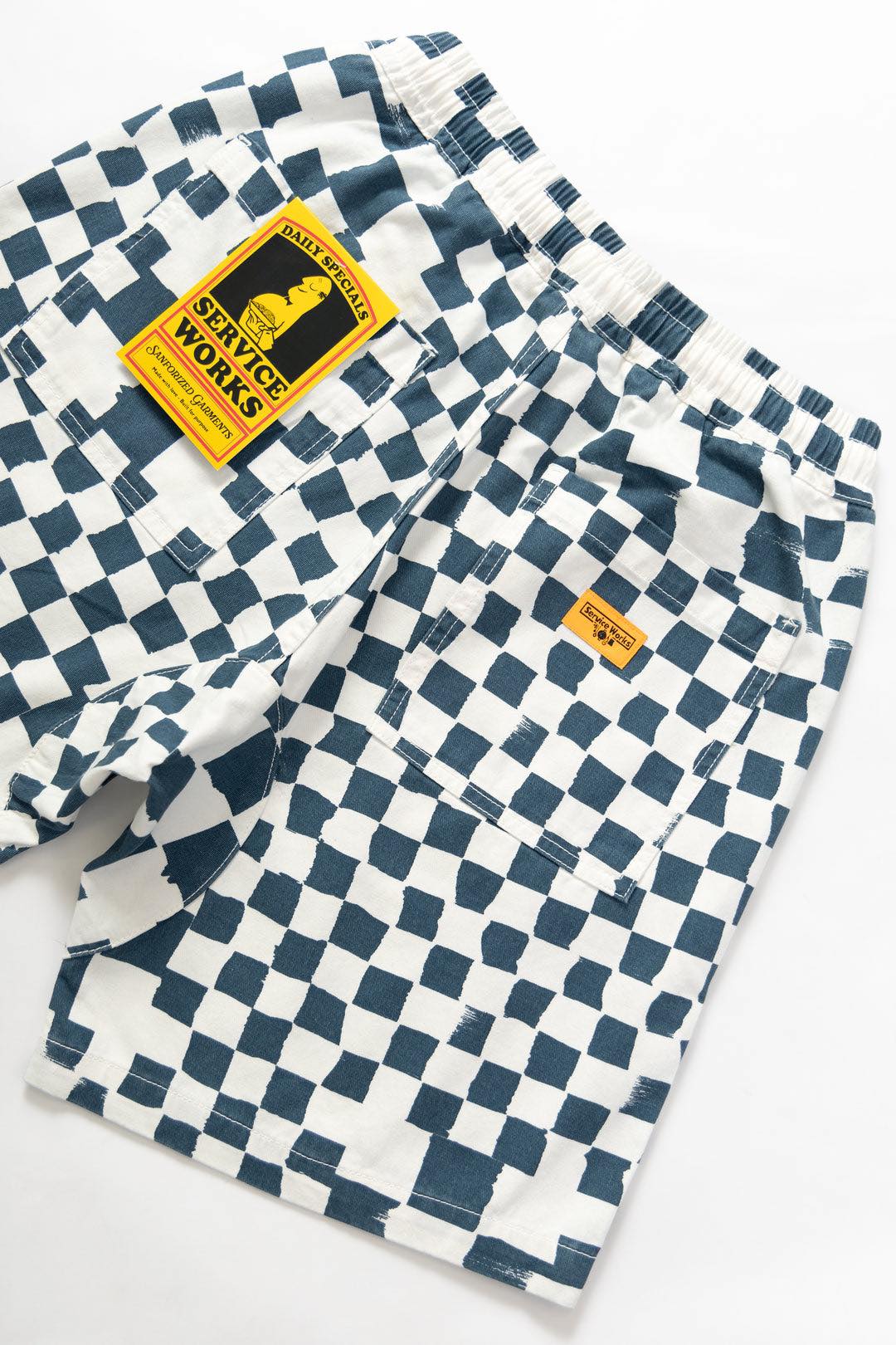 SERVICE WORKS PRINTED CHEF SHORTS - TEAL CHECKER