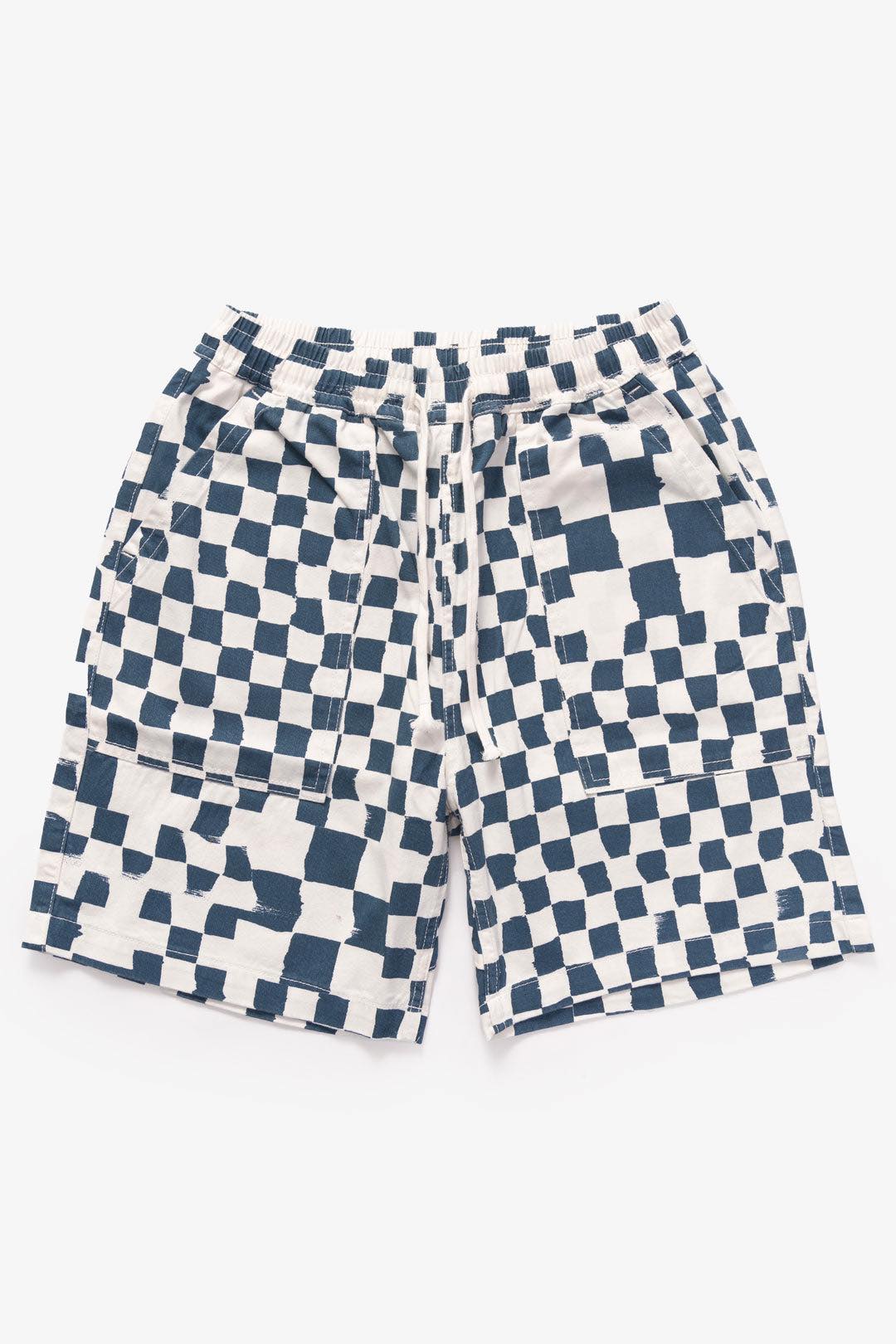 SERVICE WORKS PRINTED CHEF SHORTS - TEAL CHECKER