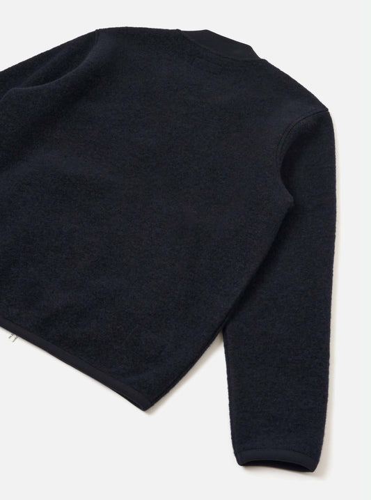 UNIVERSAL WORKS ZIP BOMBER WOOL FLEECE - NAVY
