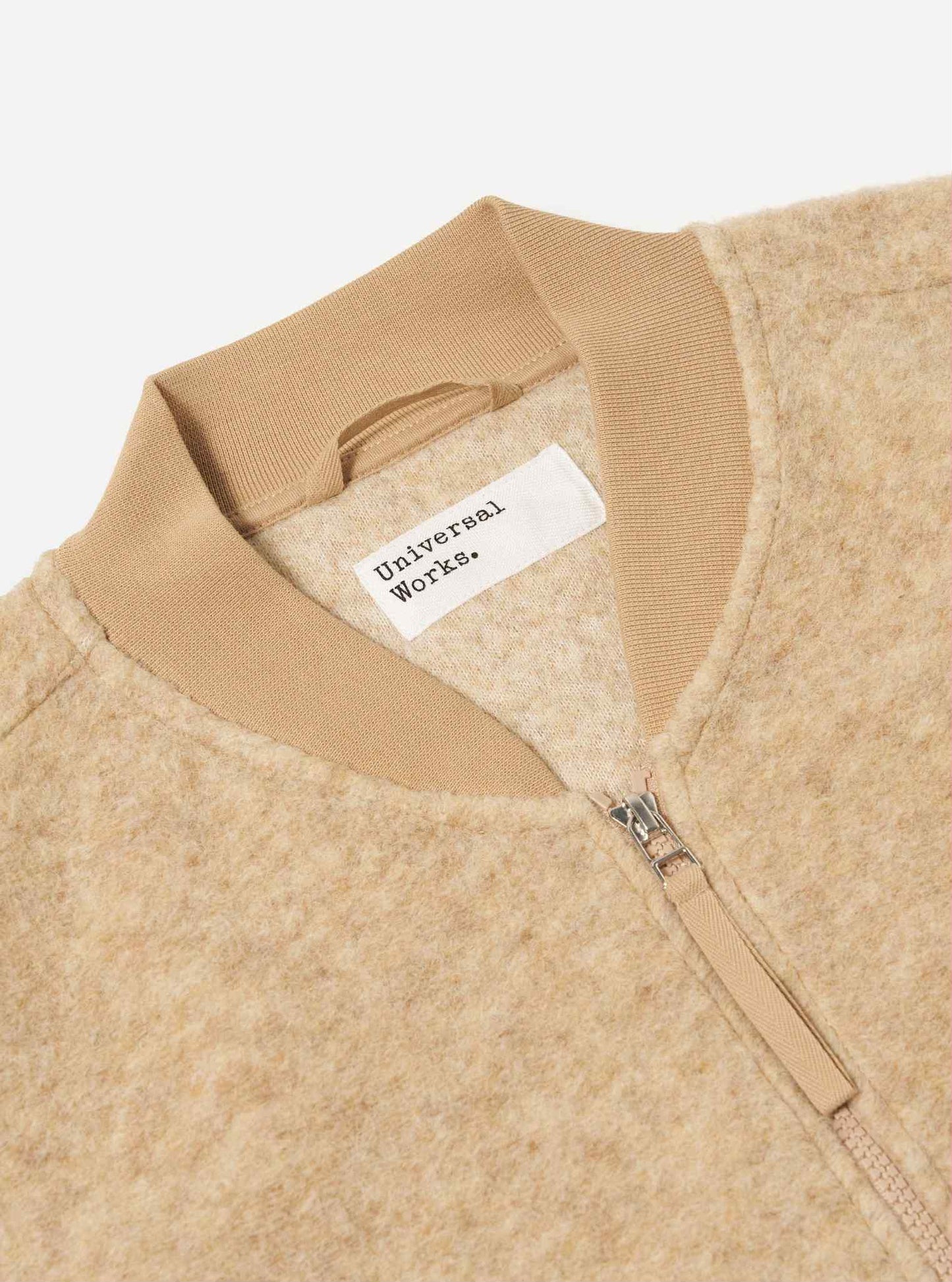 UNIVERSAL WORKS ZIP WAISTCOAT WOOL FLEECE - FAWN