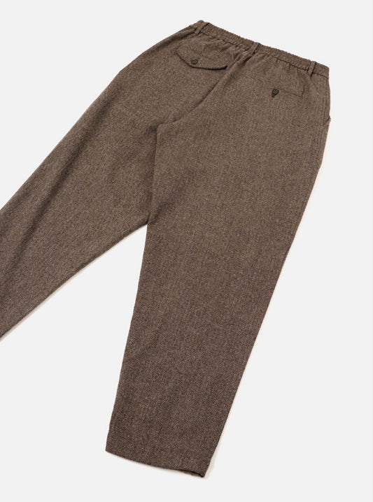 UNIVERSAL WORKS PLEATED TRACK PANT HERRINGBONE WOOL - BROWN