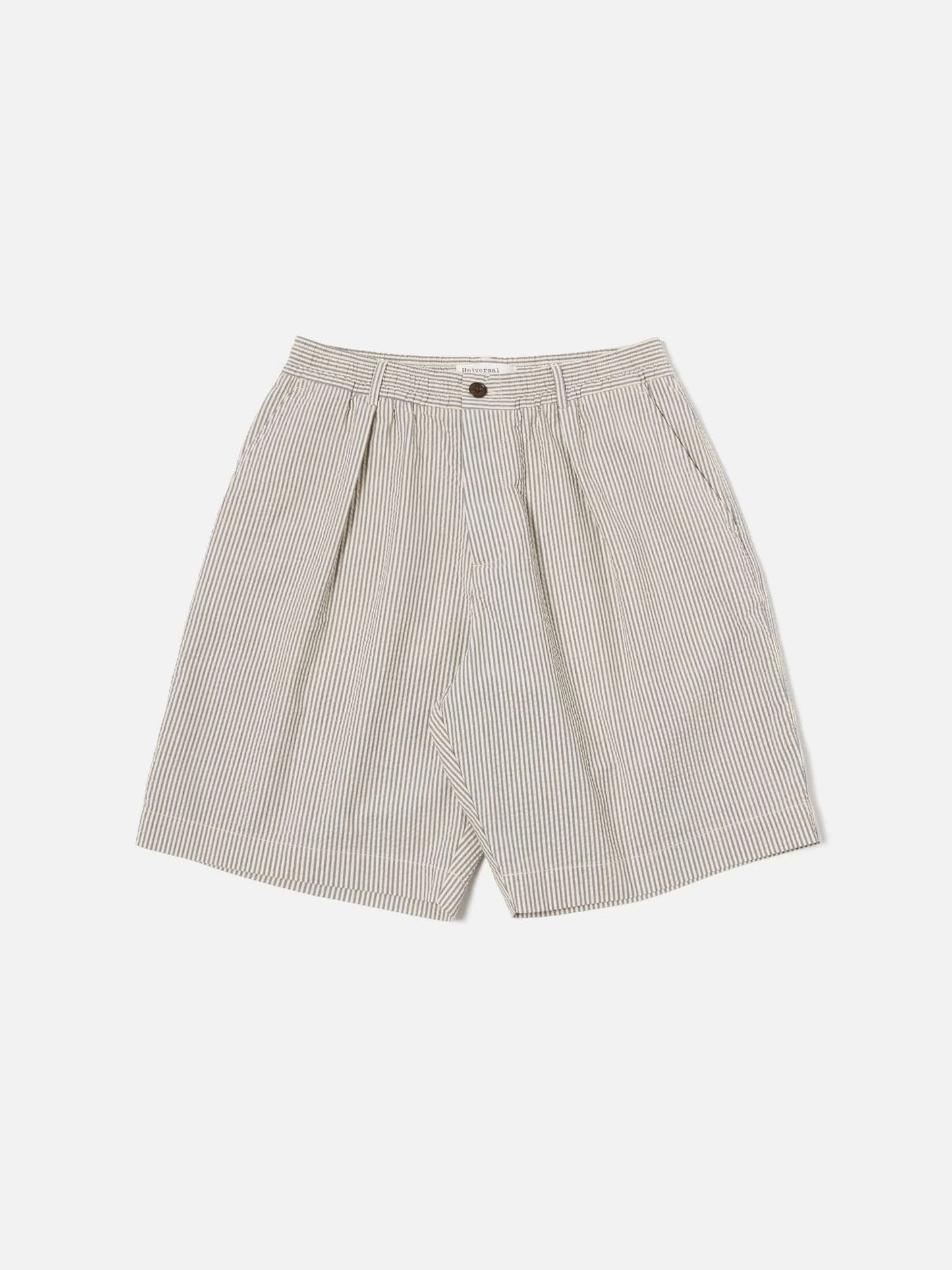 UNIVERSAL WORKS PLEATED TRACK SHORT DERBY STRIPE - GREY