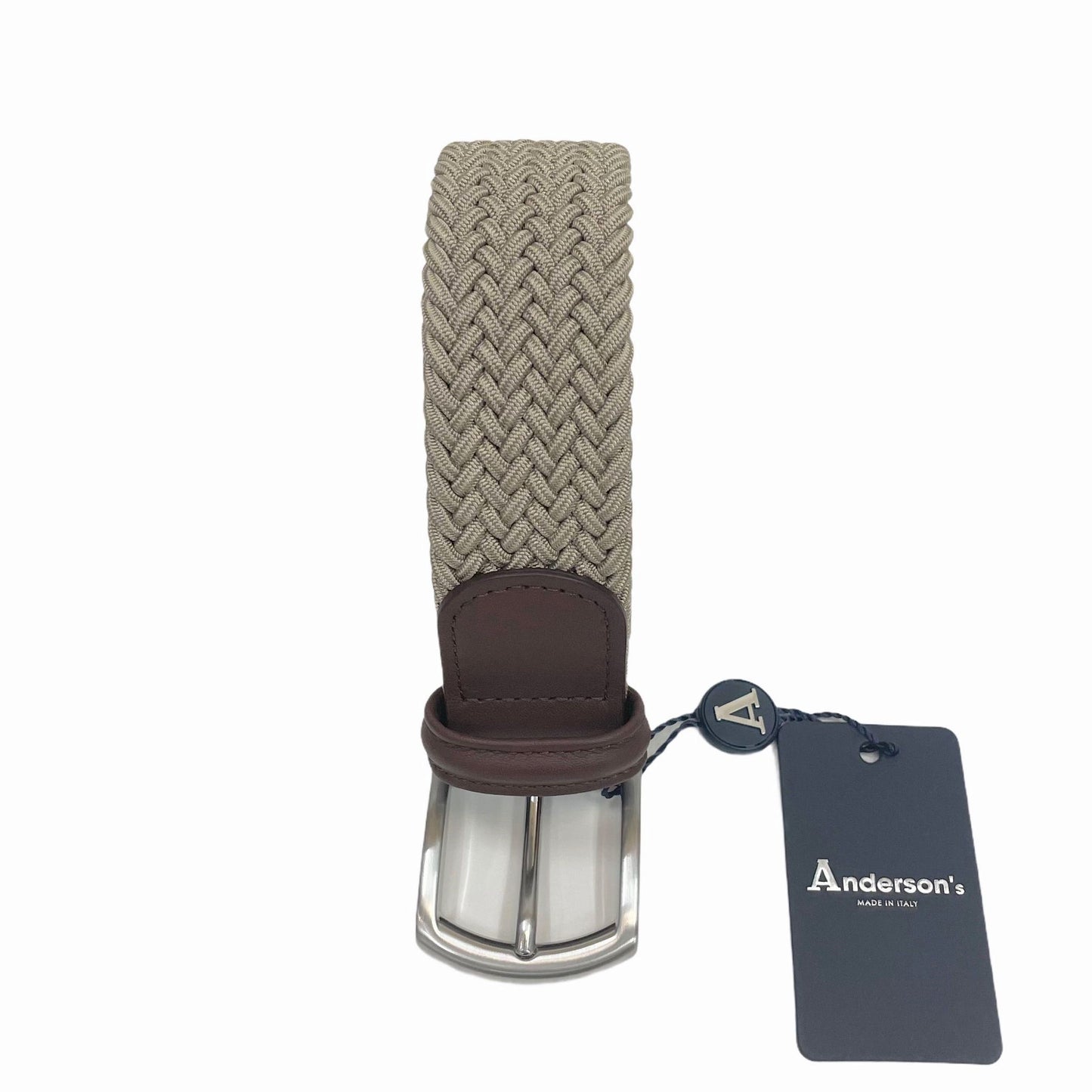 ANDERSON'S CLASSIC WOVEN ELASTIC BELT - ECRU / TAN