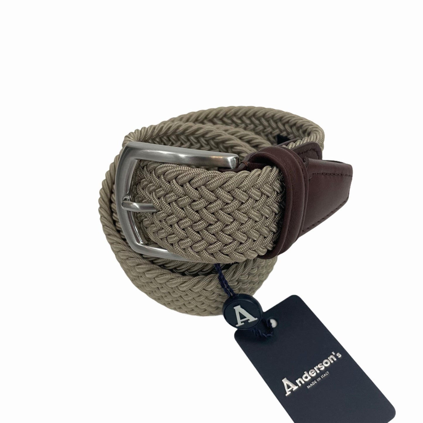 ANDERSON'S CLASSIC WOVEN ELASTIC BELT - ECRU / TAN