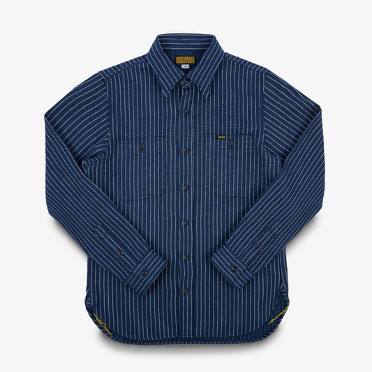 IRON HEART IHSH-402-NAV 12 OZ ULTRA HEAVY FLANNEL CHALK STRIPE WORK SHIRT - NAVY