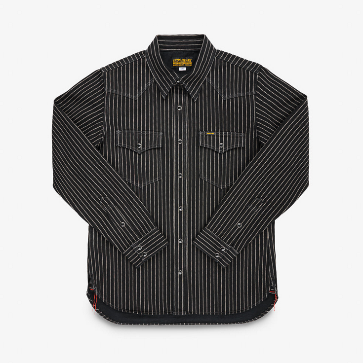 IRON HEART IHSH-62-BLK 12OZ WABASH WESTERN SHIRT - BLACK