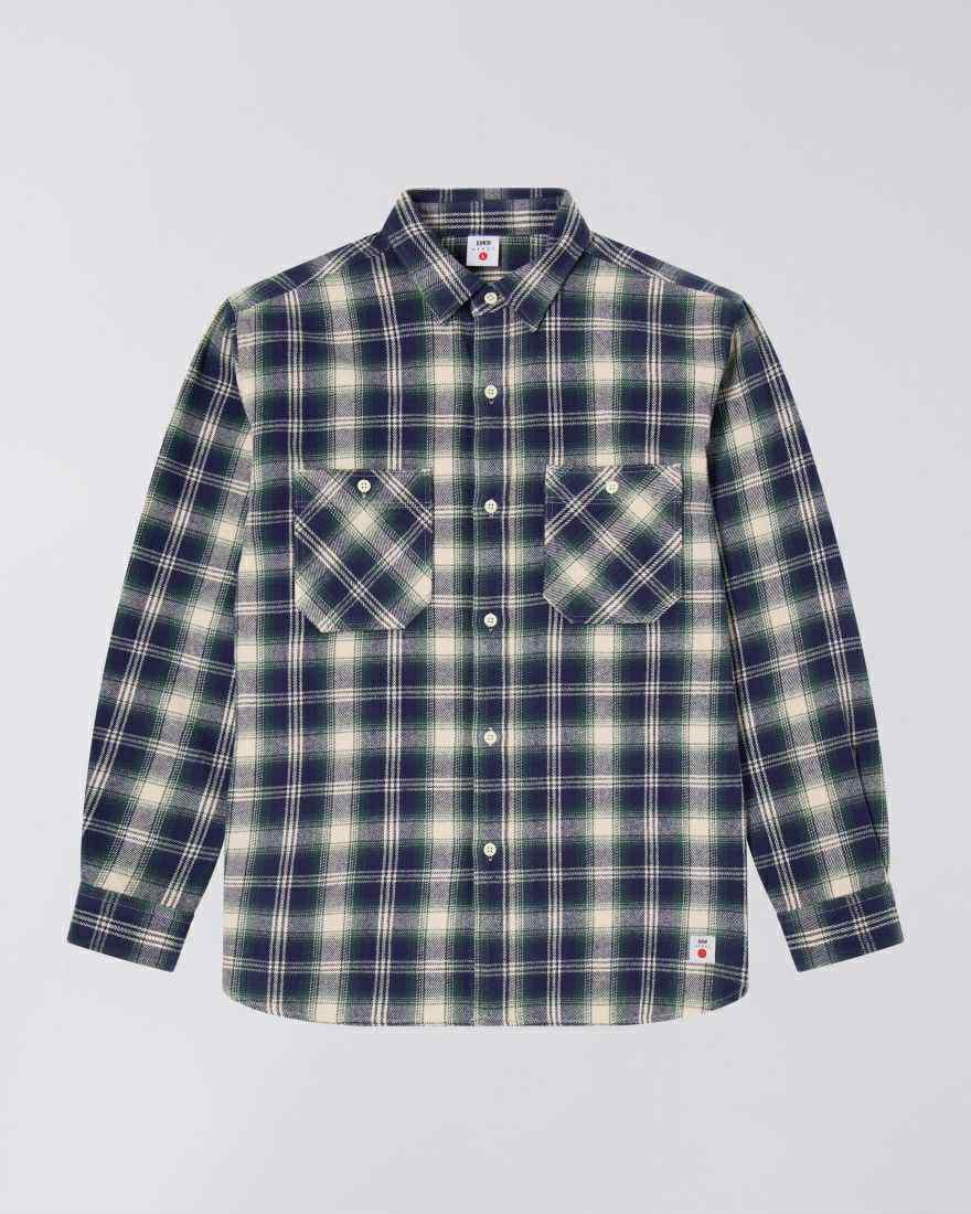 EDWIN WORK SHIRT L/S - NAVY / GREEN