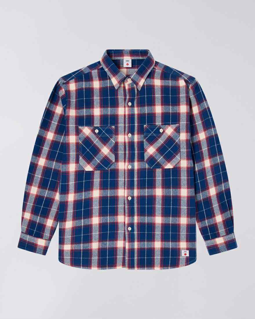 EDWIN WORK SHIRT L/S - NAVY / RED