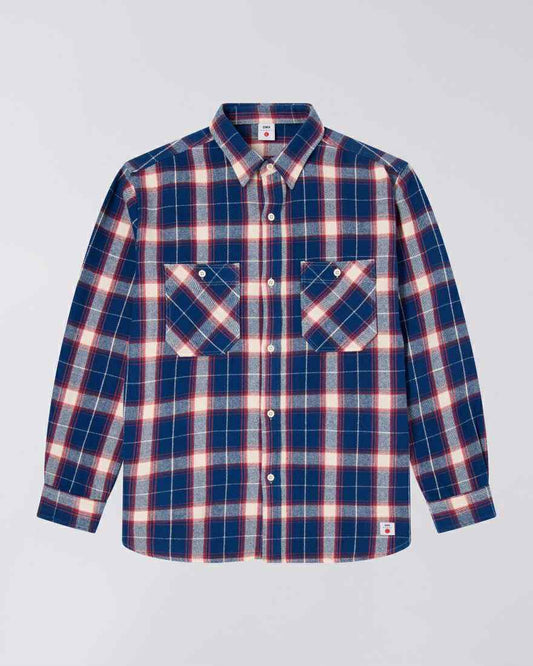 EDWIN WORK SHIRT L/S - NAVY / RED