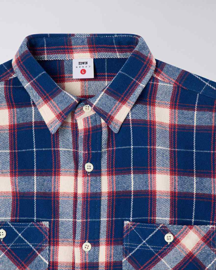 EDWIN WORK SHIRT L/S - NAVY / RED