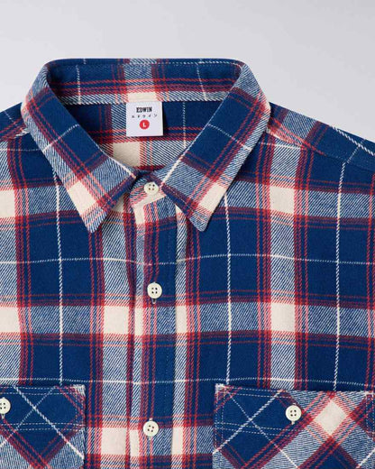 EDWIN WORK SHIRT L/S - NAVY / RED