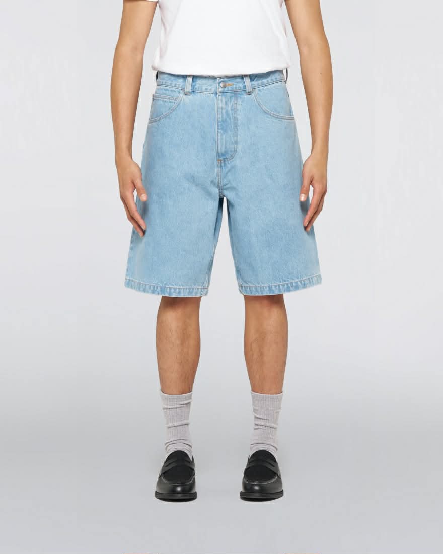 EDWIN WORKER SHORT - BLUE / HEAVY BLEACH WASH
