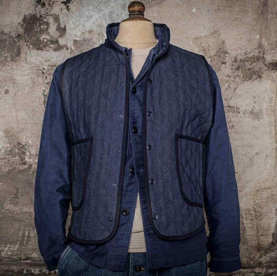 FLEUR DE BAGNE LE GILET COL OFFICIER MATELASSE - RAW DENIM