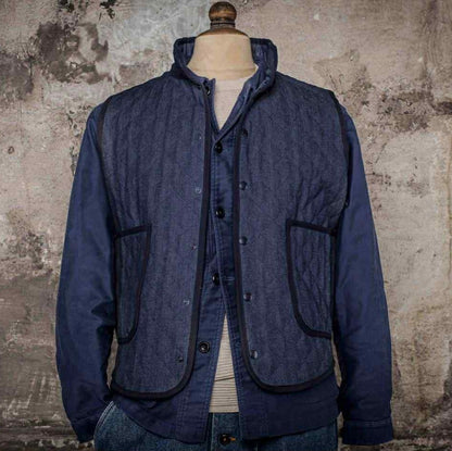 FLEUR DE BAGNE LE GILET COL OFFICIER MATELASSE - RAW DENIM