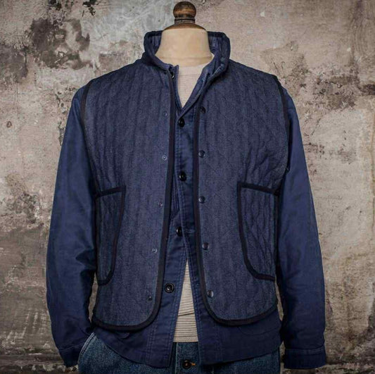 FLEUR DE BAGNE LE GILET COL OFFICIER MATELASSE - RAW DENIM
