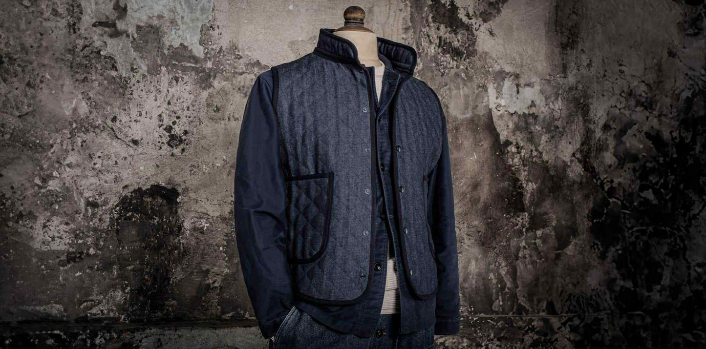 FLEUR DE BAGNE LE GILET COL OFFICIER MATELASSE - RAW DENIM
