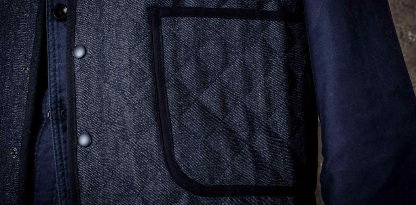 FLEUR DE BAGNE LE GILET COL OFFICIER MATELASSE - RAW DENIM