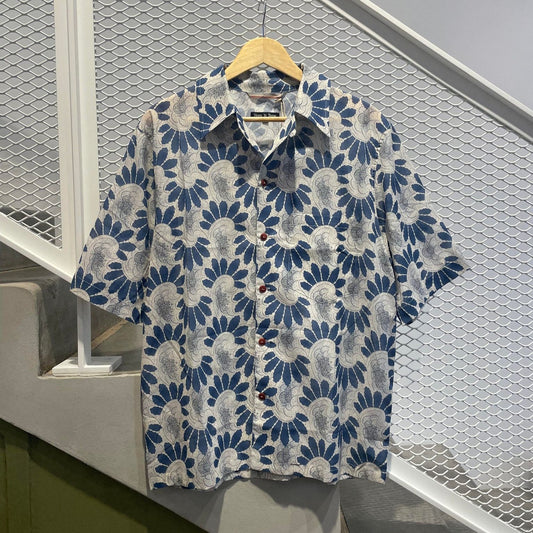 FLEURS DE BAGNE HAWAIEN SHIRT JAPANESE STAMP - BLUE