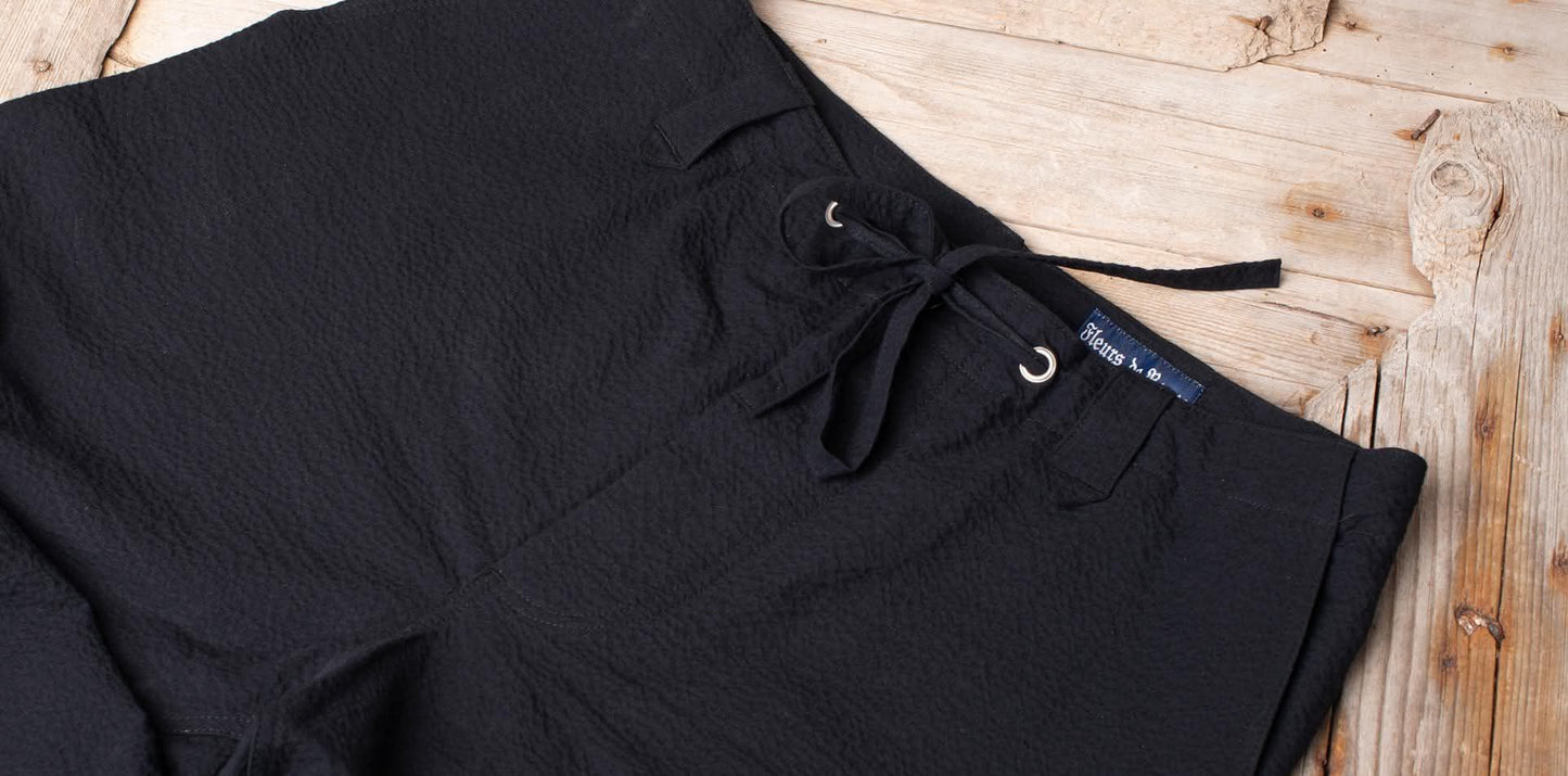FLEURS DE BAGNE LE PANTALON "LE NERVI" SEERSUCKER - BLACK