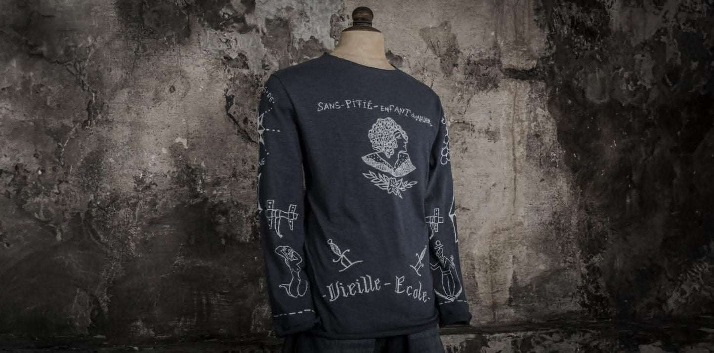 FLEURS DE BAGNE MARINIERE VIEILLE ECOLE "FULL PRINTED BOUSILLES" - NAVY