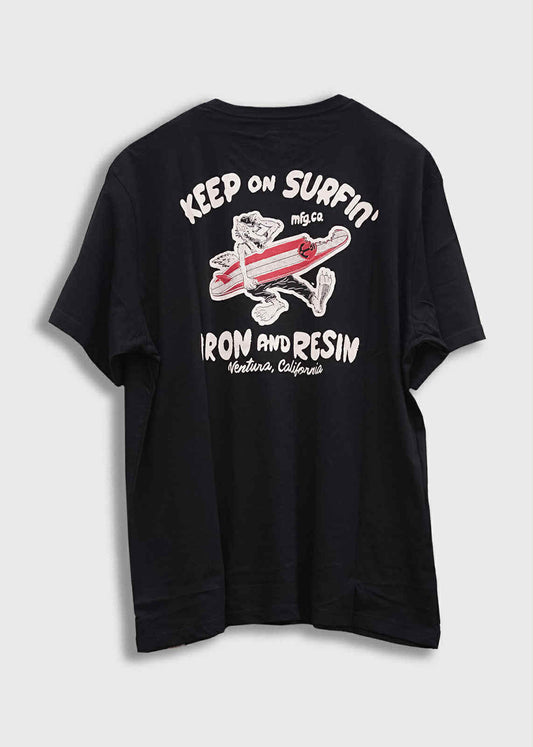 IRON AND RESIN KEEP ON SURFIN' POCKET TEE - BLACK
