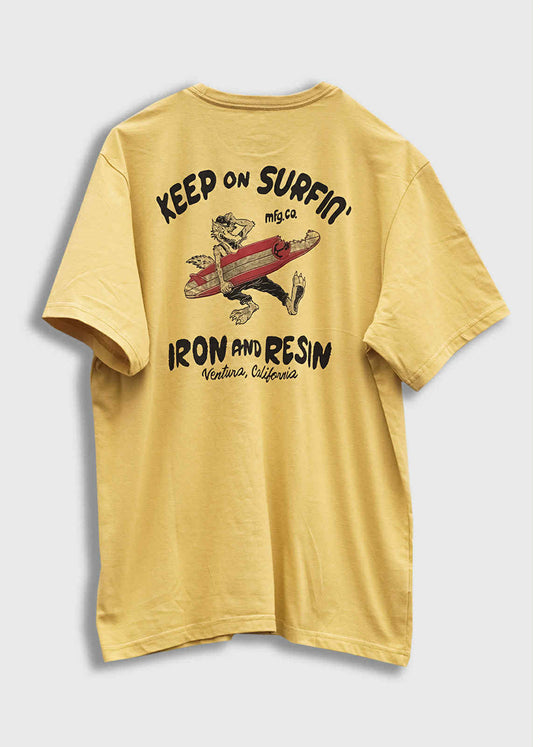 IRON AND RESIN KEEP ON SURFIN' POCKET TEE - GOLDENROD