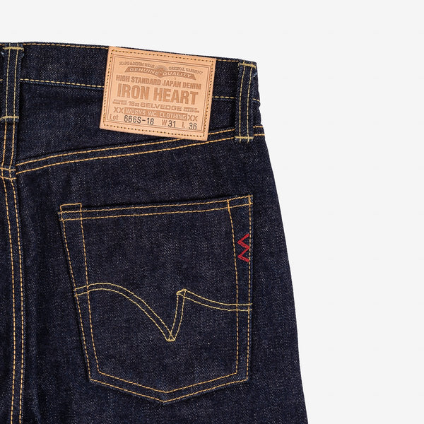 IRON HEART IH-666S-18 OZ VINTAGE SELVEDGE DENIM SLIM STRAIGHT CUT JEANS - INDIGO