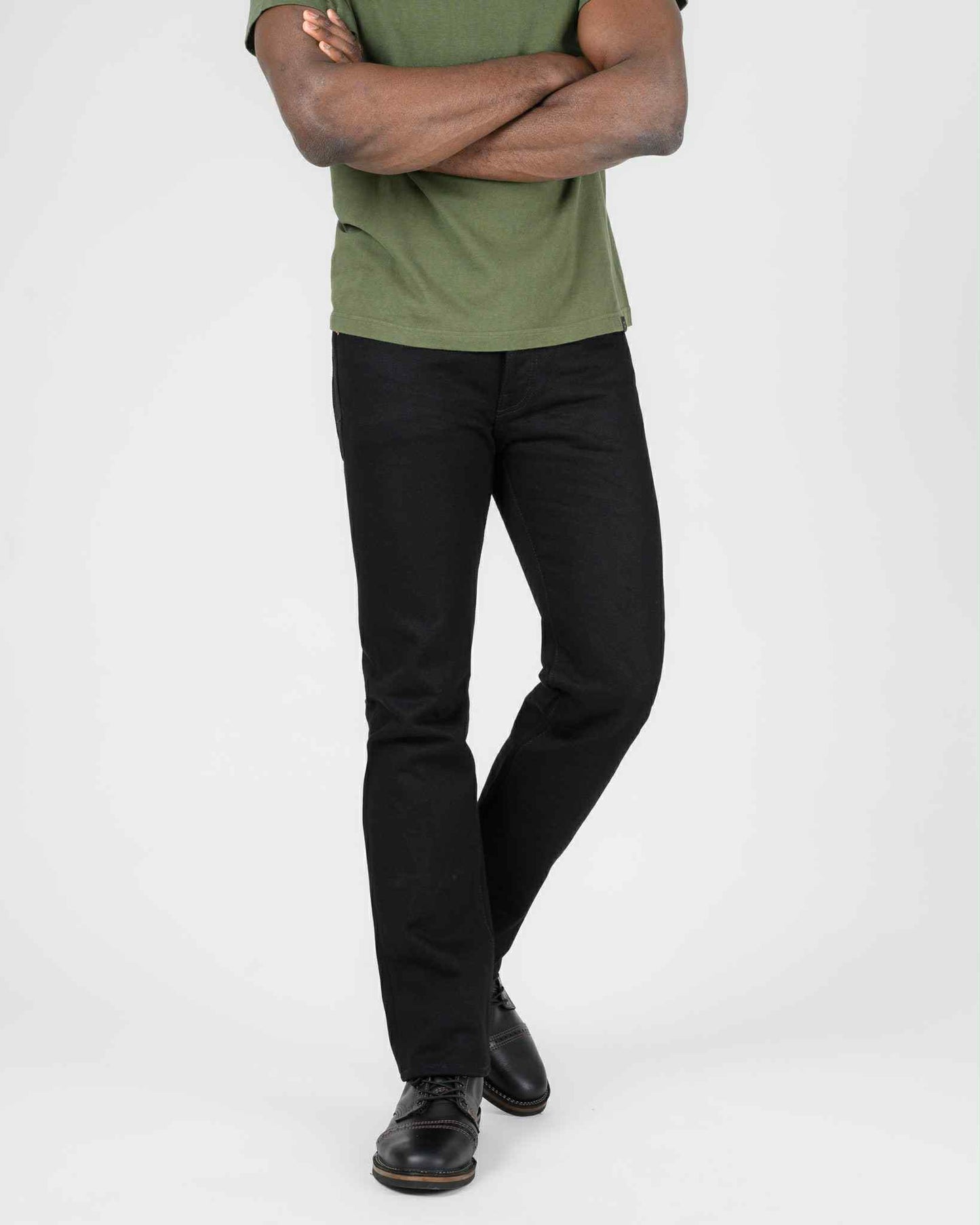 IRON HEART IH-666S-SBG 21 OZ SLIM STRAIGHT CUT JEANS - SUPERBLACK (FADE TO GREY)