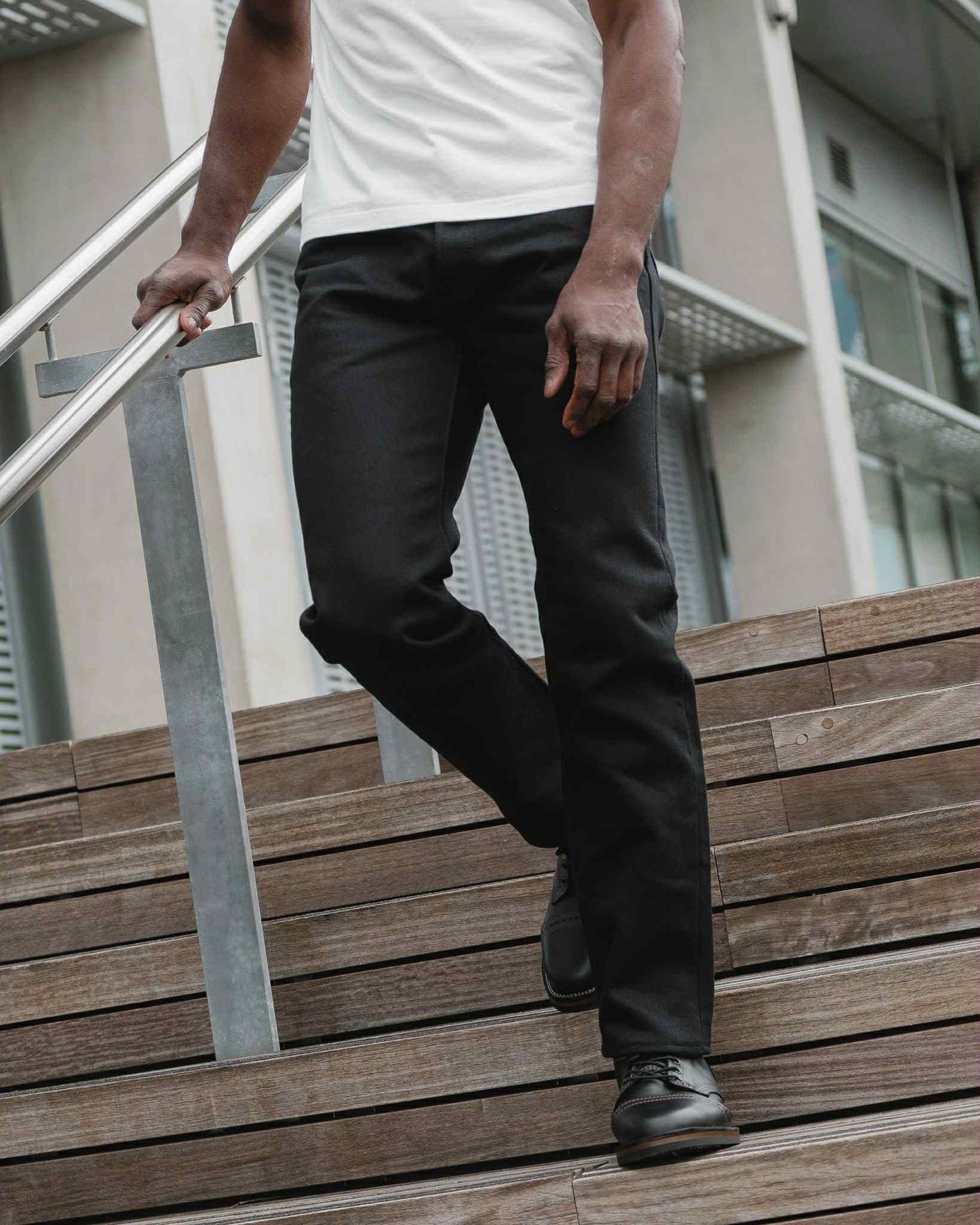 IRON HEART IH-666S-SBG 21 OZ SLIM STRAIGHT CUT JEANS - SUPERBLACK (FADE TO GREY)