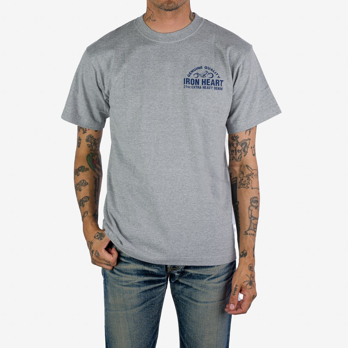 IRON HEART IHPT-2304-GRY 7.5 OZ LOOPWHELL CREW NECK T-SHIRT - GREY