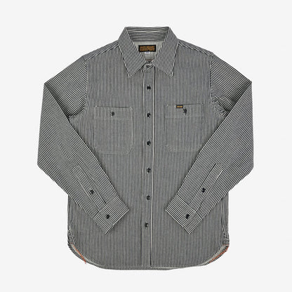 IRON HEART IHSH-274-IND 12 OZ HICKORY STRIPE WORK SHIRT - INDIGO